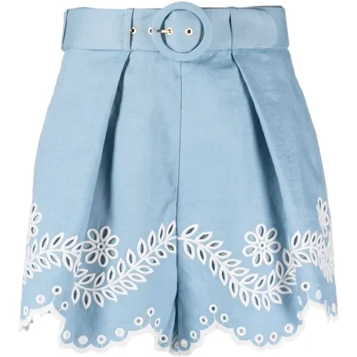 Blaue Leinen-Broderie-Anglaise-High-Waisted-Shorts , Damen, Größe: S - Zimmermann - Modalova