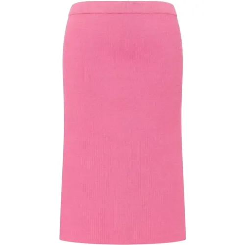 Pencil Skirts, female, , Size: S High-waisted Fuchsia Ribbed Midi Skirt - Philosophy di Lorenzo Serafini - Modalova