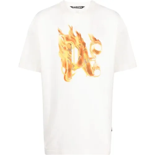 T-shirt with Burning PA Monogram , male, Sizes: L, M, XL, S - Palm Angels - Modalova