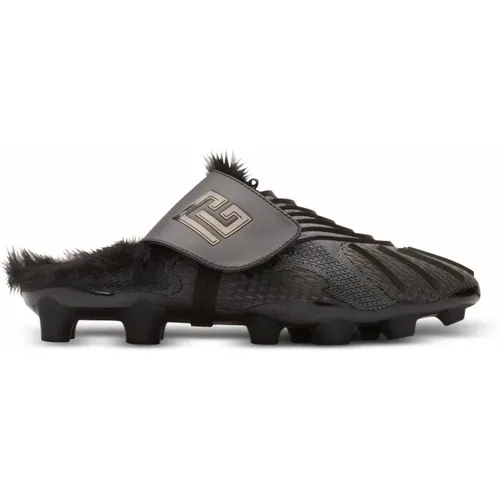 Mules, male, , Size: 9 US Half Time faux fur-lined mules with technical fabrics - Balmain - Modalova
