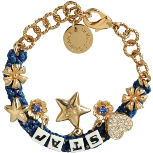 Bracelets, female, , Size: ONE SIZE Star Chain Charm Bracelet Gold Blue - Dolce & Gabbana - Modalova