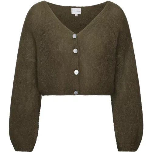 Mohair Cropped Cardigan Dunkles Taupe - American Dreams - Modalova