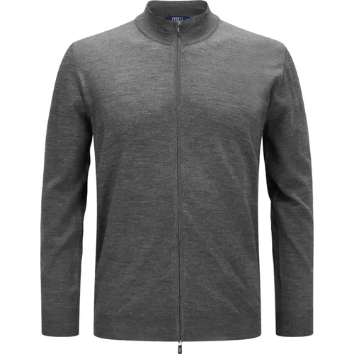 Cardigans, male, , Size: 2XL Light Grey Zip Cardigan Favonio - Fedeli - Modalova