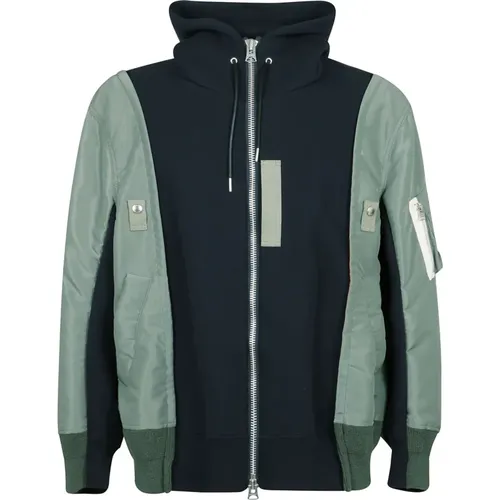 Zip-throughs, male, , Size: S Twill Sponge Hoodie - Sacai - Modalova