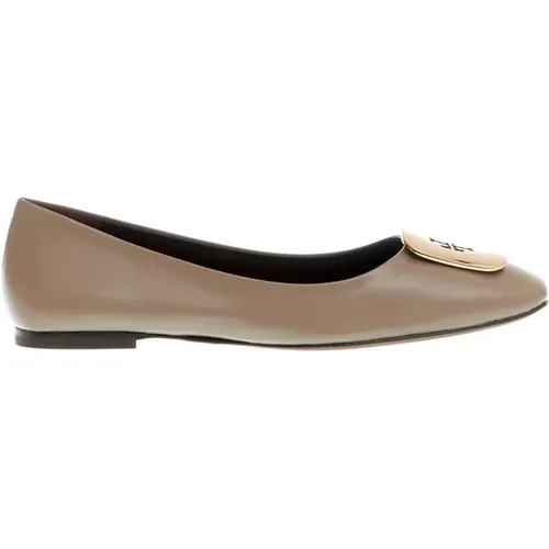 Leder Ballerina Schlamm Logo Gold Schuhe , Damen, Größe: 36 EU - TORY BURCH - Modalova