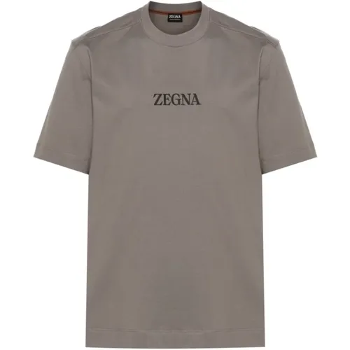 Braunes Baumwoll-Crew-Neck-T-Shirt , Herren, Größe: L - Ermenegildo Zegna - Modalova