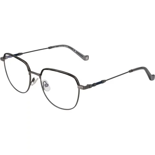 Glasses, male, , Size: ONE SIZE Men's Round Metal Optical Frames with Blue-Filter - Hackett - Modalova