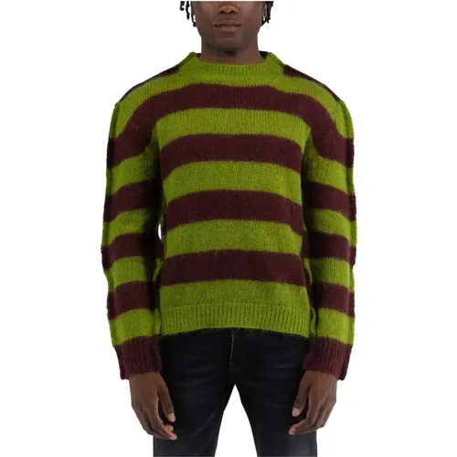 Men`s Wool Knit Pullover with Raw Edges and Embroidered Armpits , male, Sizes: M, L - Marni - Modalova