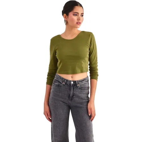 Stylisches Cropped Langarm Top , Damen, Größe: S - Only - Modalova