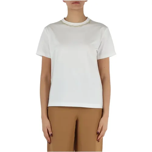 Baumwoll T-Shirt mit Perlen , Damen, Größe: M - Fabiana Filippi - Modalova