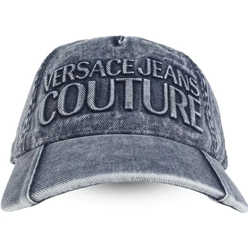 Caps, male, , Size: ONE SIZE Denim cap with visor - Versace Jeans Couture - Modalova