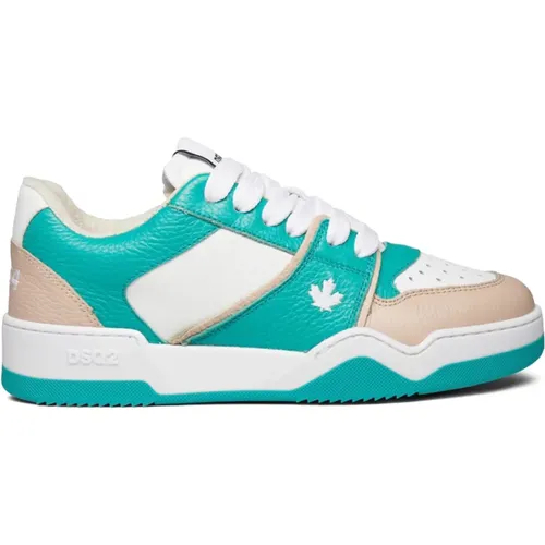 Leaf Logo Sneakers Weiß/Grün Wasser , Damen, Größe: 38 EU - Dsquared2 - Modalova