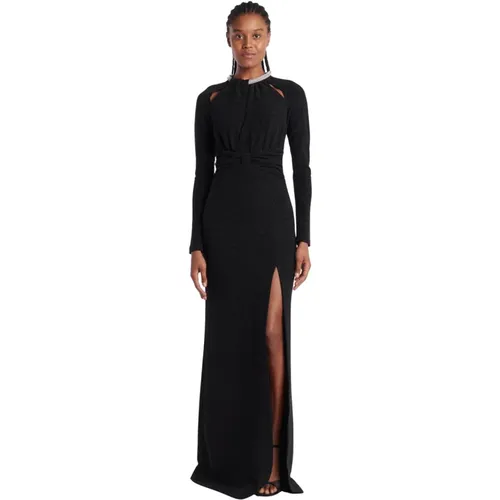 Positano Embellished High Neck Split Maxi Dress in Black