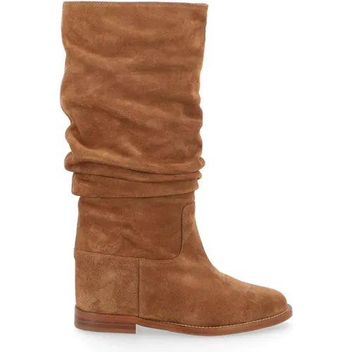 Wedge Boot in Ruched Tan Suede , female, Sizes: 7 UK - Via Roma 15 - Modalova