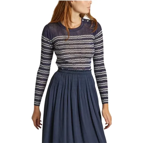 Marineblauer Metallic Gestreifter Pullover , Damen, Größe: M - BA&SH - Modalova