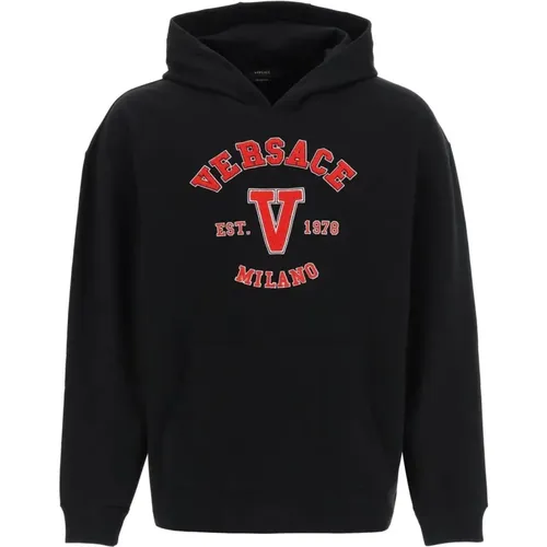 Hoodies, male, , Size: M Classic Hooded Cotton Sweatshirt - Versace - Modalova