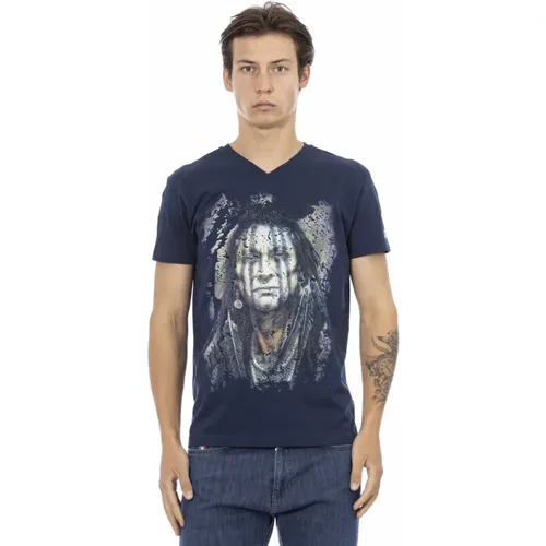 Casual V-Ausschnitt T-Shirt mit Frontdruck - Trussardi - Modalova