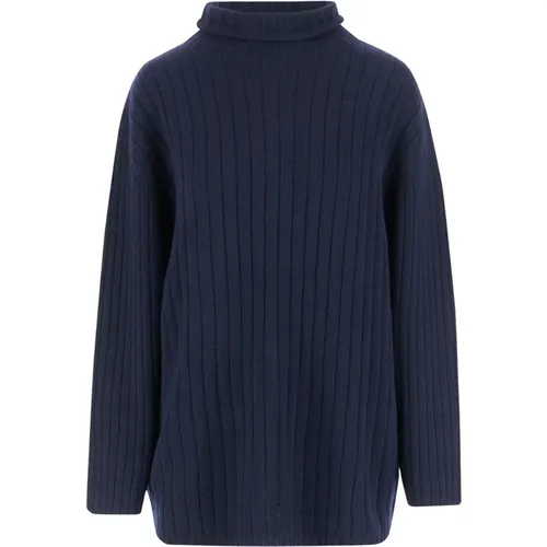 Turtlenecks, female, , Size: S Navy Striped Wool High Neck Sweater - Aspesi - Modalova