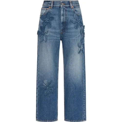 Hibiscus Embroidered Straight-Fit Jeans , female, Sizes: W25 - Valentino Garavani - Modalova