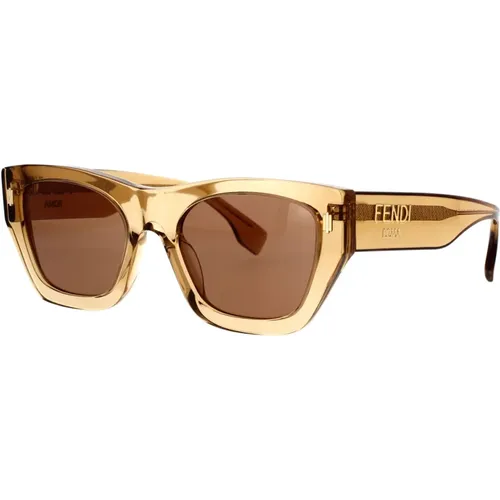 Square Sunglasses with Brown Lenses and Gold Logo , male, Sizes: 53 MM - Fendi - Modalova