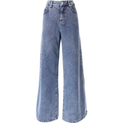 Wide Leg Heart Stitched Jeans , female, Sizes: W32 - Moschino - Modalova