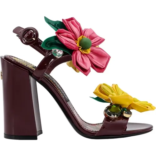 Floral Patent Leather Sandals , female, Sizes: 4 UK, 3 UK, 7 UK - Dolce & Gabbana - Modalova