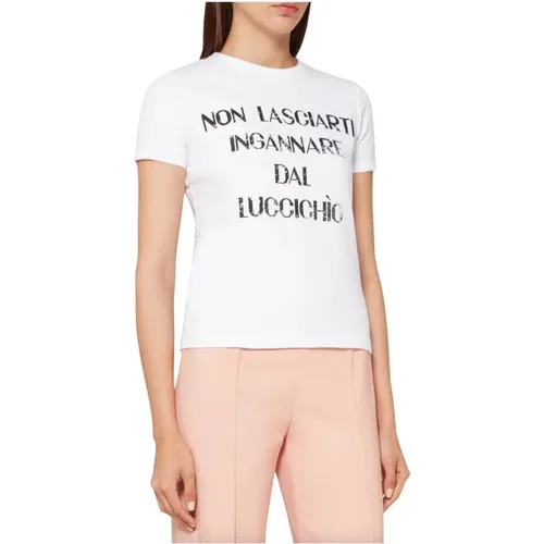 Weiße Baumwoll-T-Shirt mit Brand Design , Damen, Größe: XS - Elisabetta Franchi - Modalova