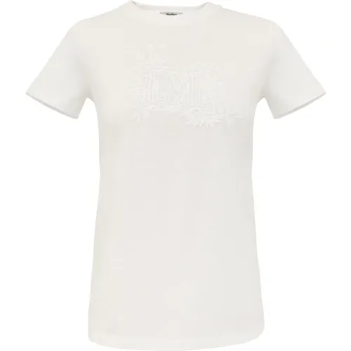 Zeitloses Weißes T-Shirt mit Blumenstickerei - Max Mara - Modalova