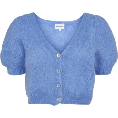 Himmelblauer Cropped Cardigan V-Ausschnitt - American Dreams - Modalova