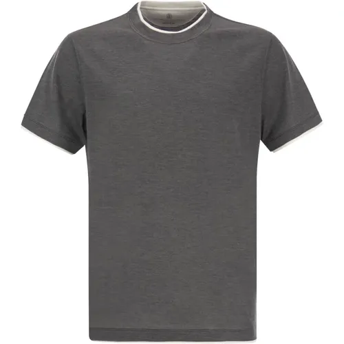 Seiden- und Baumwoll-T-Shirt mit Farbkontrast , Herren, Größe: M - BRUNELLO CUCINELLI - Modalova