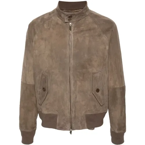 Bomber Jackets, male, , Size: L Sepia Sheepskin Suede Coat - Salvatore Santoro - Modalova