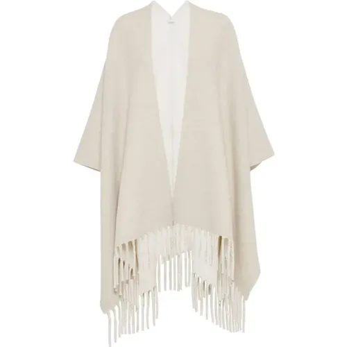 Capes, female, , Size: ONE SIZE Wool-Cashmere Blend Fringed Cape - BRUNELLO CUCINELLI - Modalova