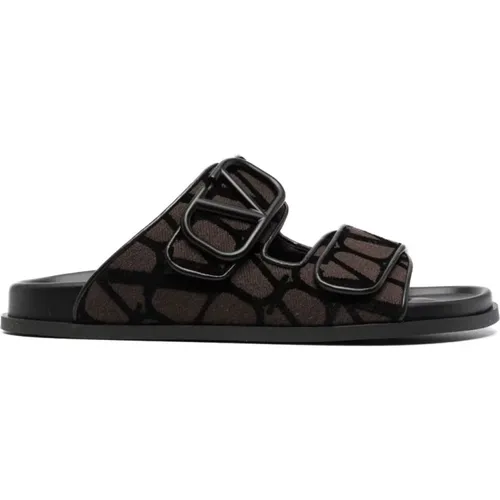 Sliders, male, , Size: 6 US VLogo Toile Iconographe Double-Strap Sandals - Valentino Garavani - Modalova