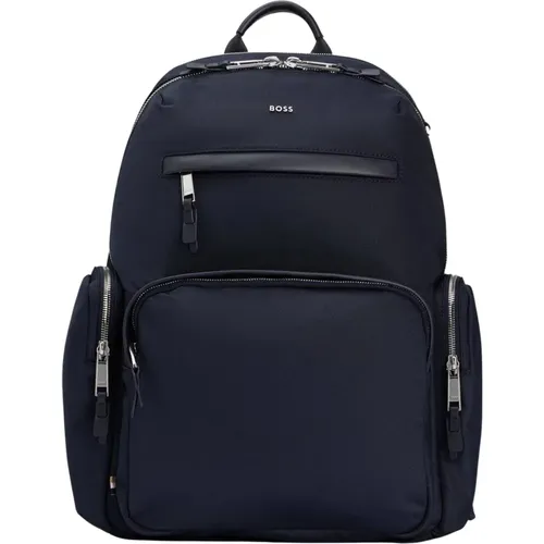 Backpacks, male, , Size: ONE SIZE Men's Backpack with Logo and Two-Way Zipper Dark Blue 50504306 - Hugo Boss - Modalova