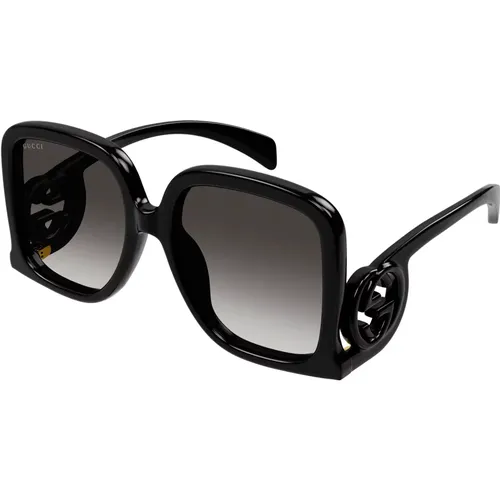 Schwarze/Grau getönte Sonnenbrille , Damen, Größe: 58 MM - Gucci - Modalova