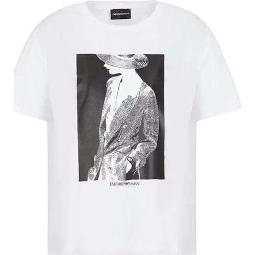 Bedrucktes Baumwoll-T-Shirt für Frauen , Damen, Größe: XL - Emporio Armani - Modalova