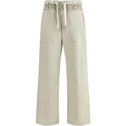 Wide Trousers, male, , Size: M Wide-Leg Cotton Drawstring Pants with Pockets - Palm Angels - Modalova