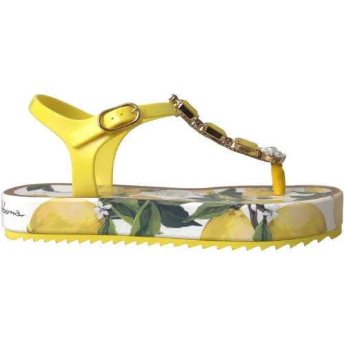 Lemon Beachwear Flats Sandals , female, Sizes: 2 UK - Dolce & Gabbana - Modalova