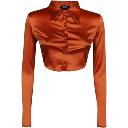 Shirts, female, , Size: M Cropped Long-sleeved Shirt Polyester Elastane - Gcds - Modalova