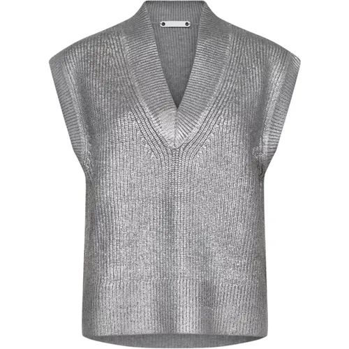 V-neck Knitwear, female, , Size: S Metallic Knit Vest Silver - Co'Couture - Modalova