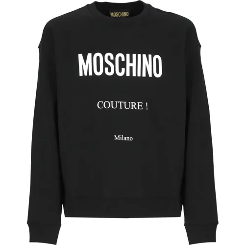 Schwarzer Baumwollpullover Rundhalsausschnitt Lange Ärmel , Herren, Größe: S - Moschino - Modalova