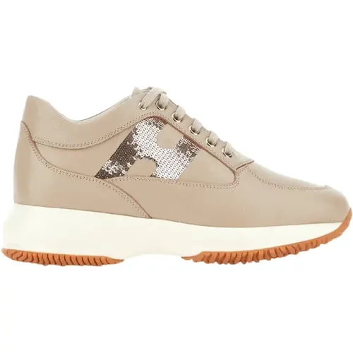 Pailletten Leder Sneakers , Damen, Größe: 37 1/2 EU - Hogan - Modalova