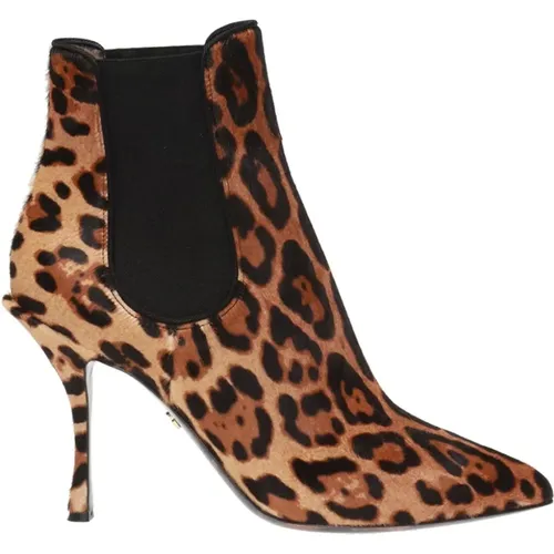 Leopard-Print Heeled Ankle Boots , female, Sizes: 6 UK - Dolce & Gabbana - Modalova