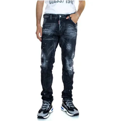 Zerrissene Slim-Fit Schwarze Jeans , Herren, Größe: M - Dsquared2 - Modalova