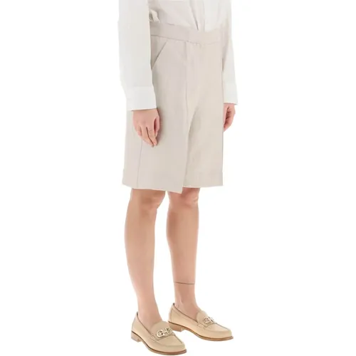 Hoch taillierte Leinen-Twill-Shorts mit vorderer Nahtfalte , Damen, Größe: XL - Agnona - Modalova