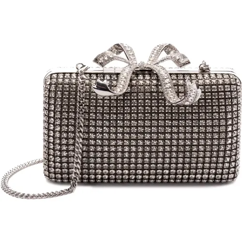 Clutches, female, , Size: ONE SIZE Crystal Bow Clutch Bag Silver - Self Portrait - Modalova