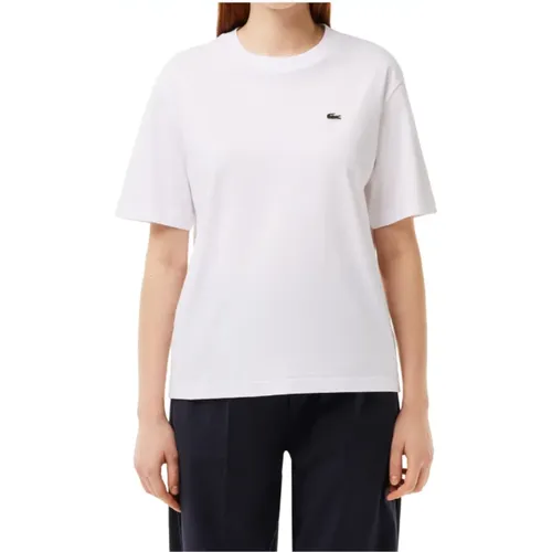 Weiches Jersey T-Shirt mit geripptem Kragen , Damen, Größe: 2XS - Lacoste - Modalova