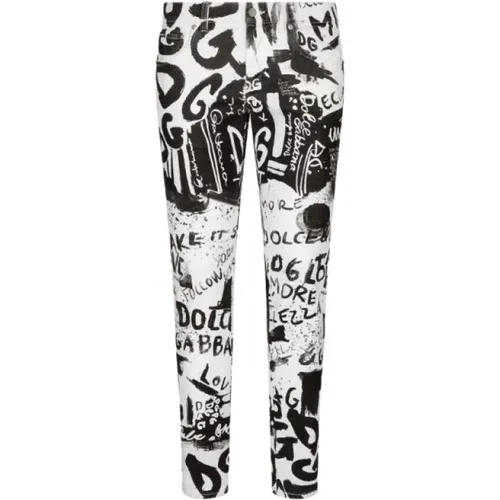 Weiße Skinny Jeans mit Graffiti-Print - Dolce & Gabbana - Modalova