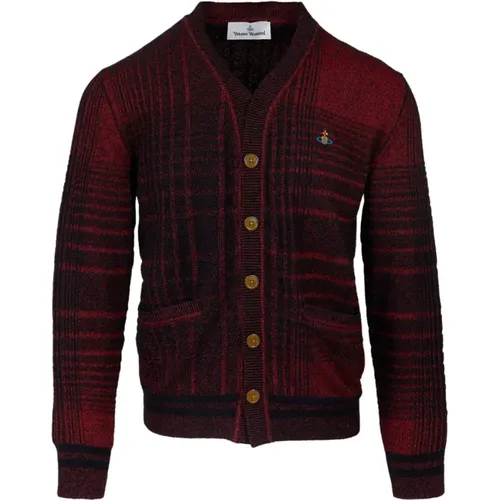 Cardigans, male, , Size: XL Black/Red Check Cardigan - Vivienne Westwood - Modalova