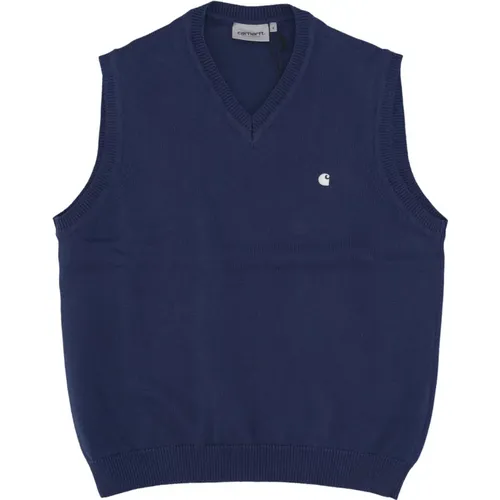 Sleveless Knitwear, male, , Size: XL Elder/Wax Sleeveless Vest Sweater - Carhartt WIP - Modalova